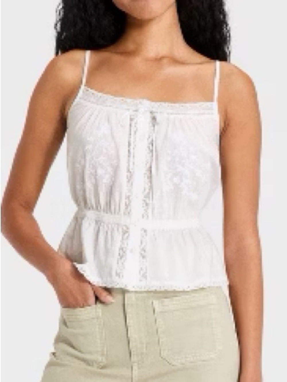 Women's Embroidered Cotton Cami - Universal Thread White -Large